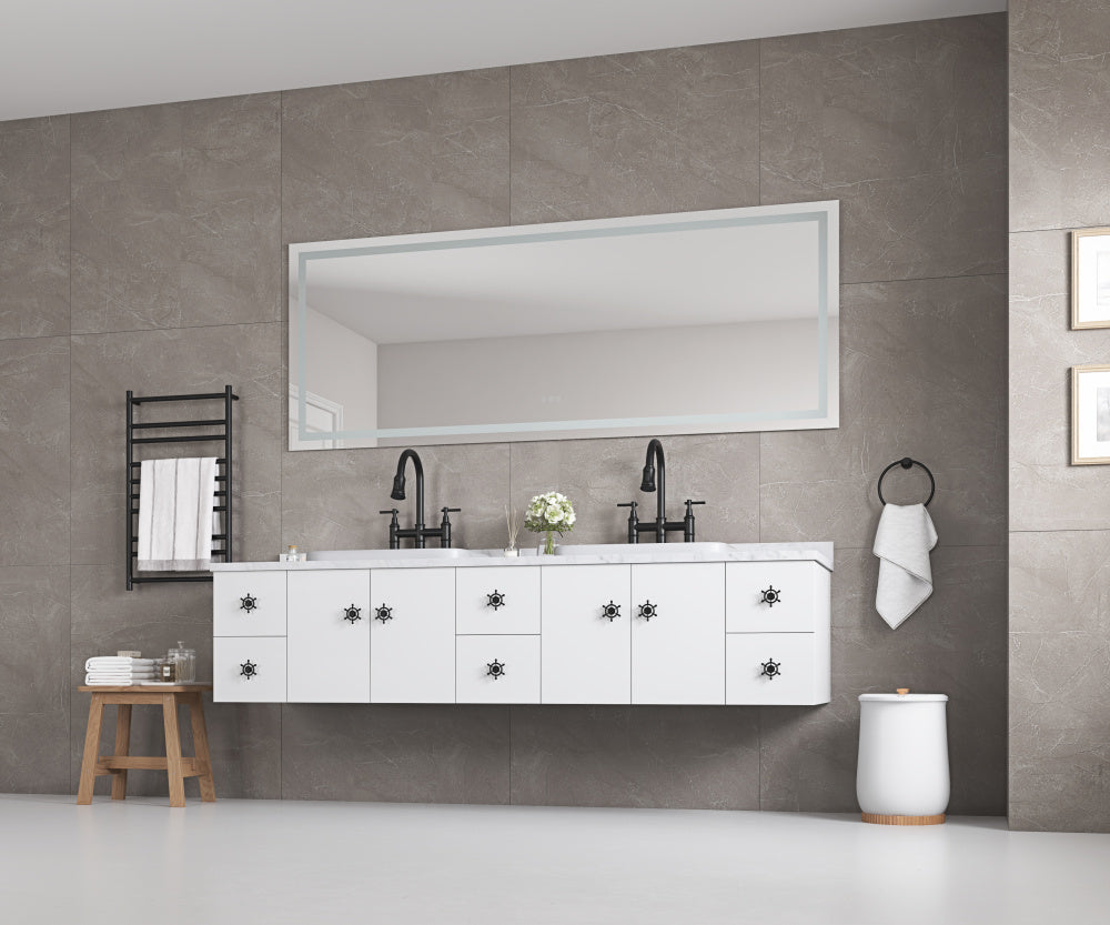 96in. W x36 in. H Framed LED Single Bathroom Vanity Mirror in Polished Crystal  Bathroom Vanity LED Mirror with 3 Color Lights Mirror for Bathroom Wall