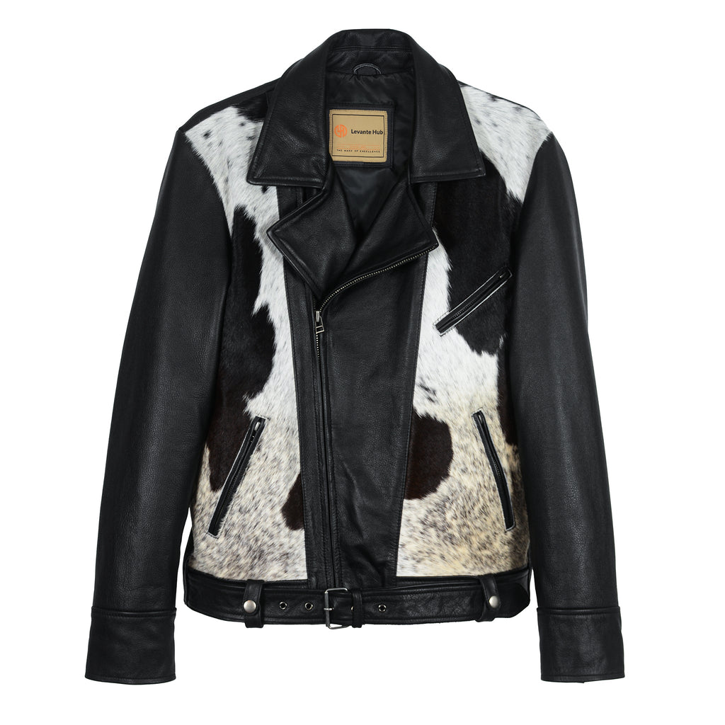Cowhide Moto Jacket with Hair-On Panels