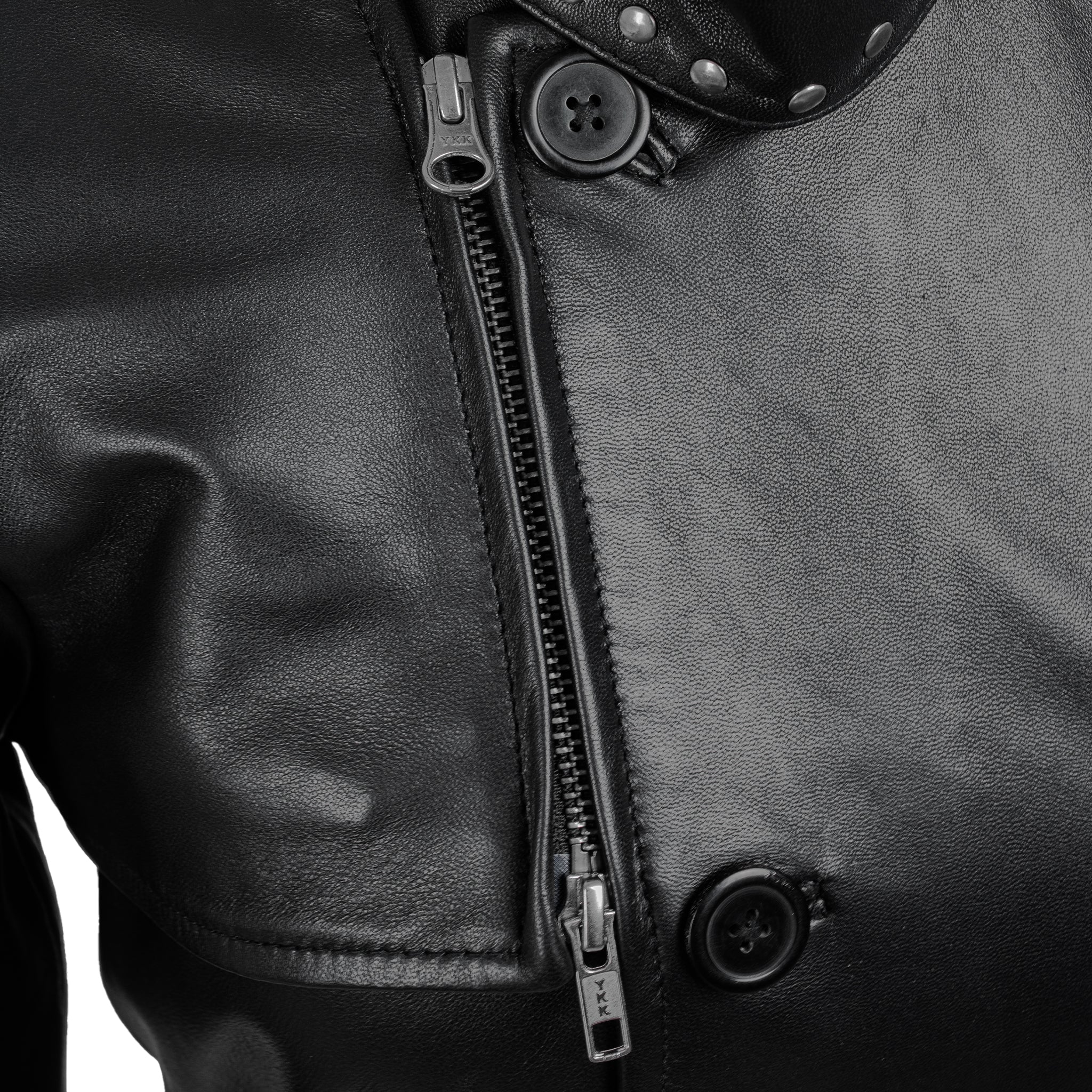 Black Studded Leather Trench Jacket