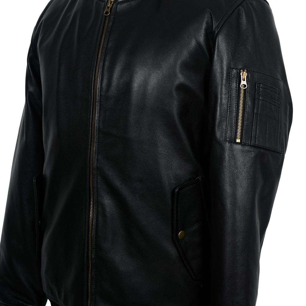 Black Classic Sheep Leather Bomber Jacket