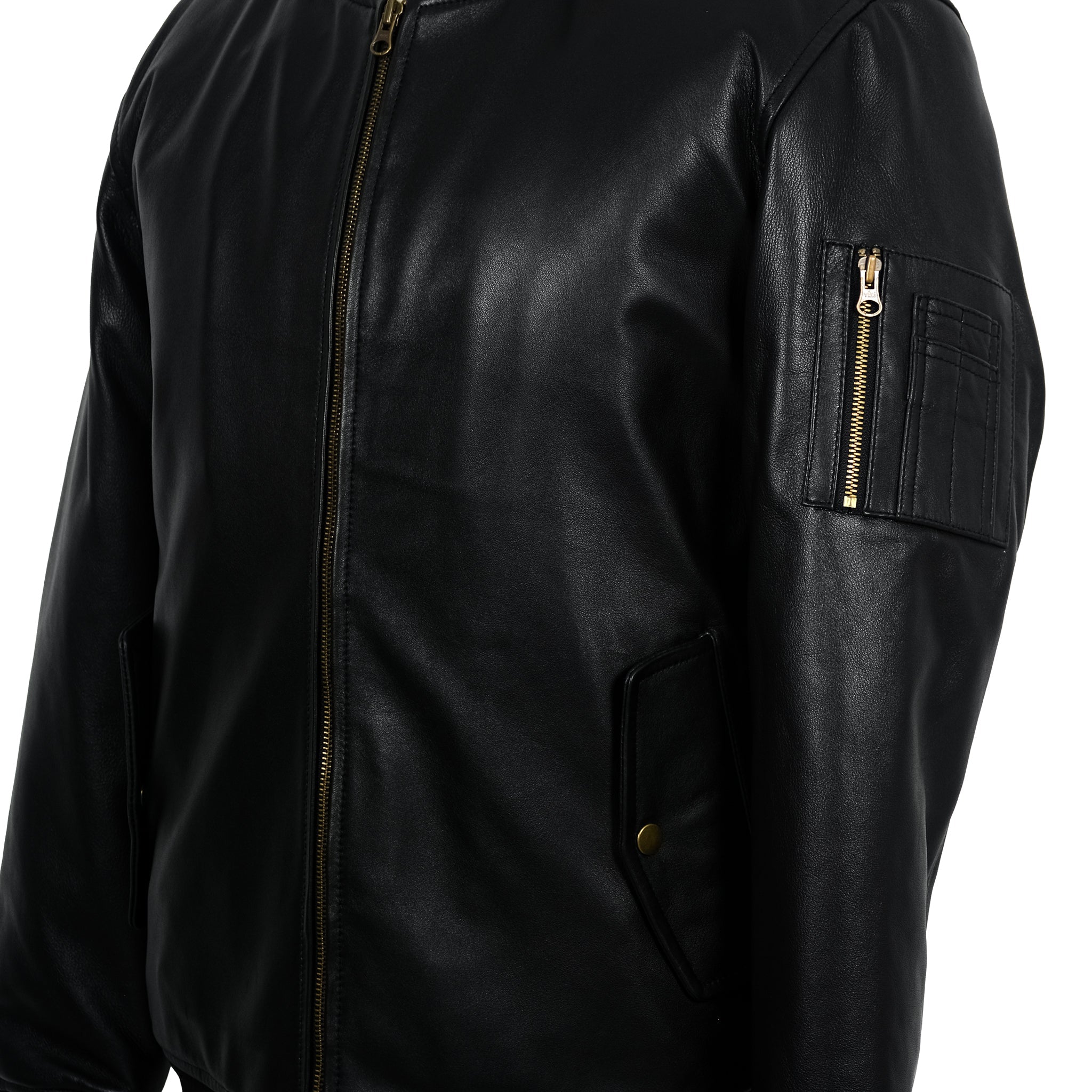 Black Classic Sheep Leather Bomber Jacket