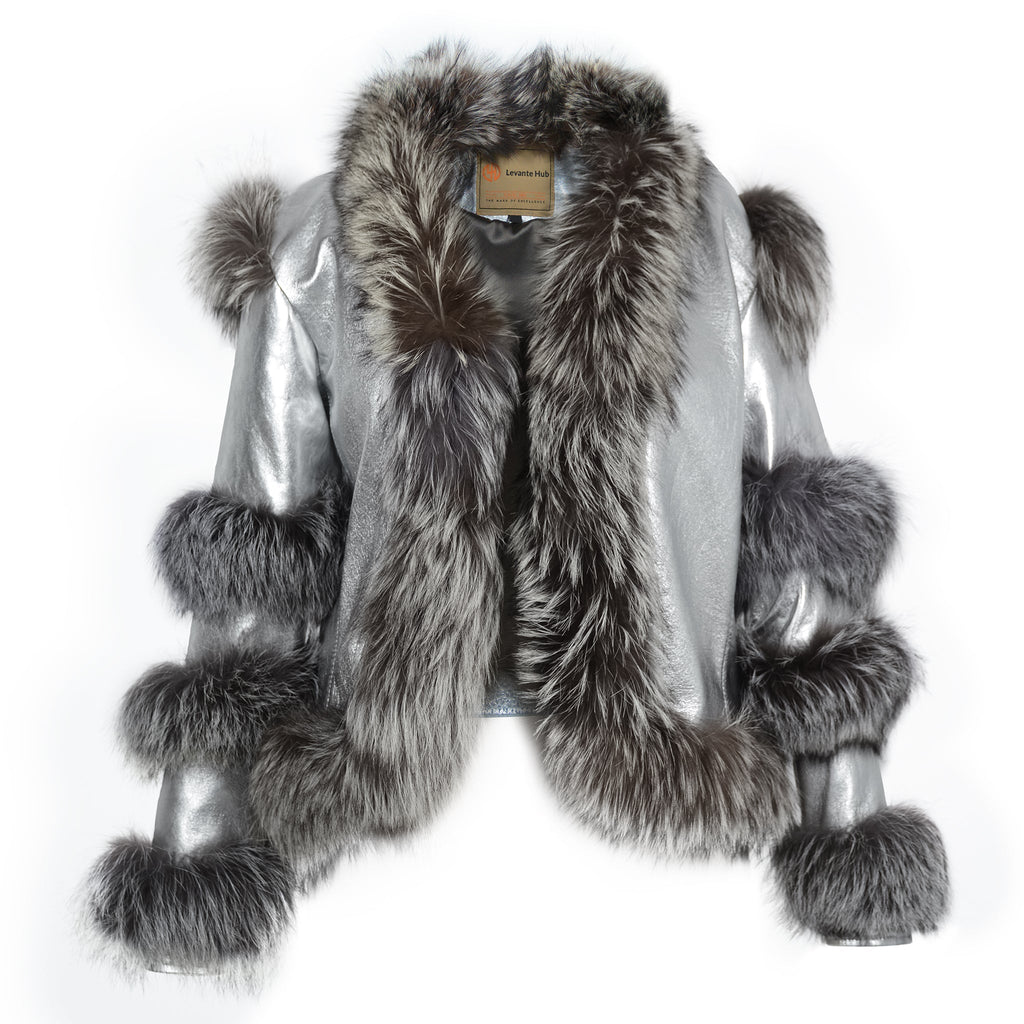 Aurora Luxe Metallic Silver Sheep Leather Jacket-2