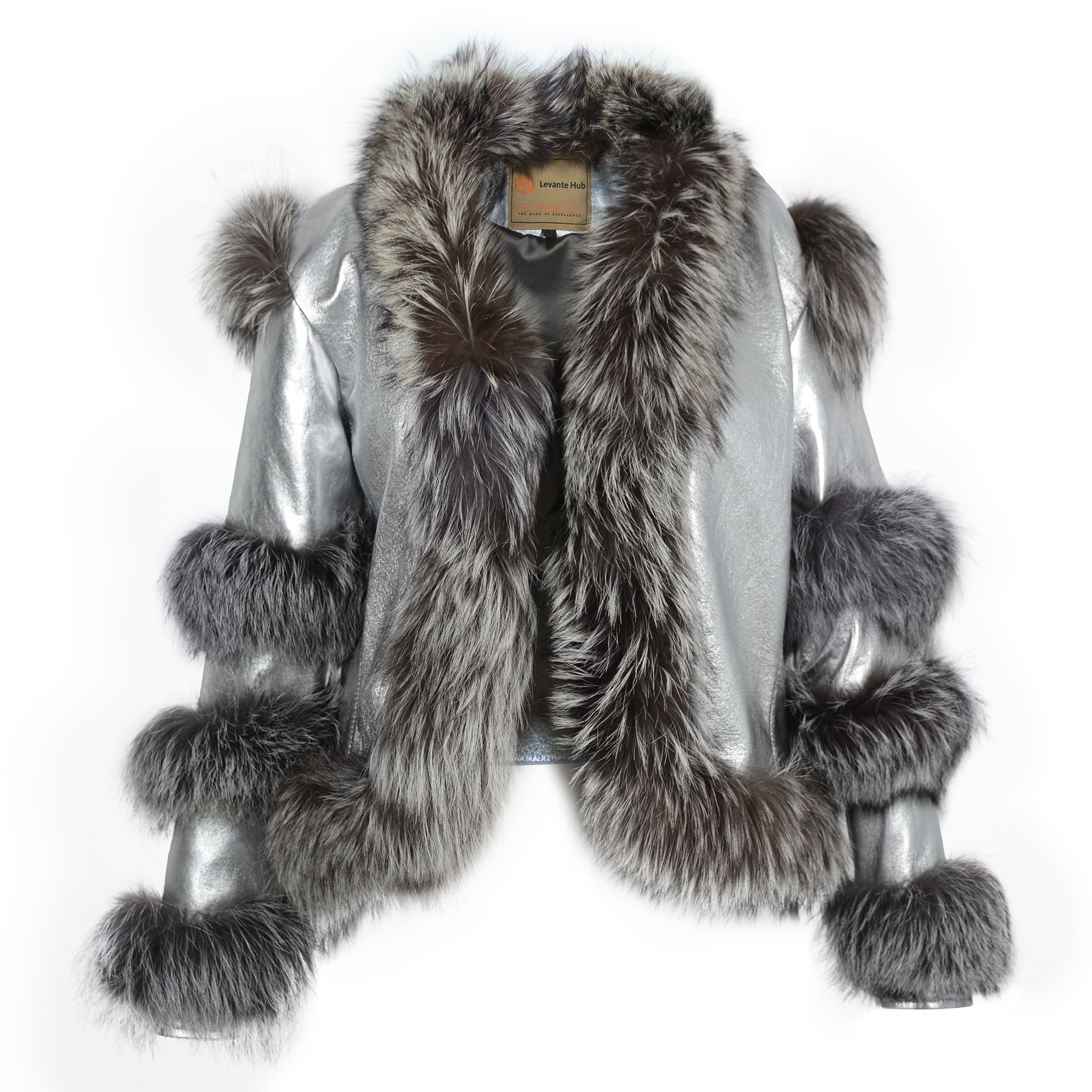 Aurora Luxe Metallic Silver Sheep Leather Jacket-2