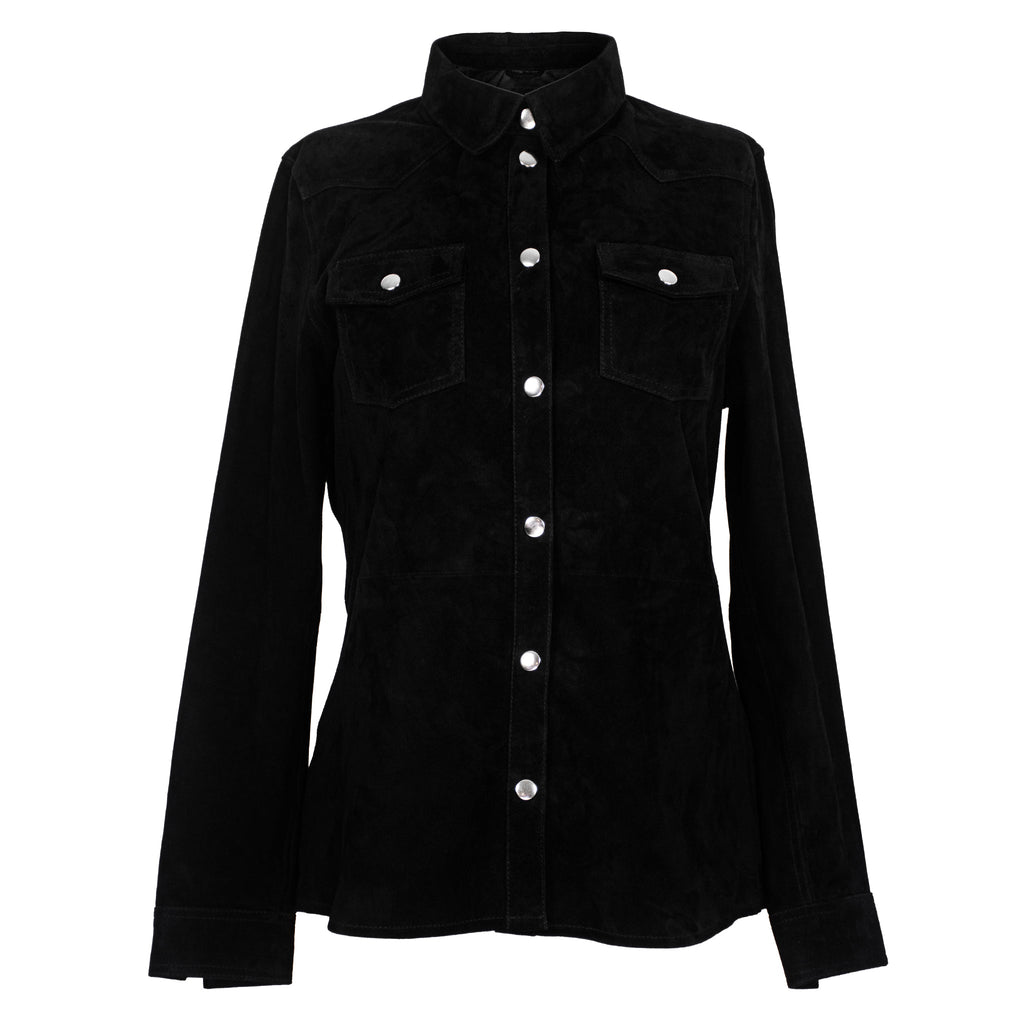 Women's Black Goat Suede Leather Shirt