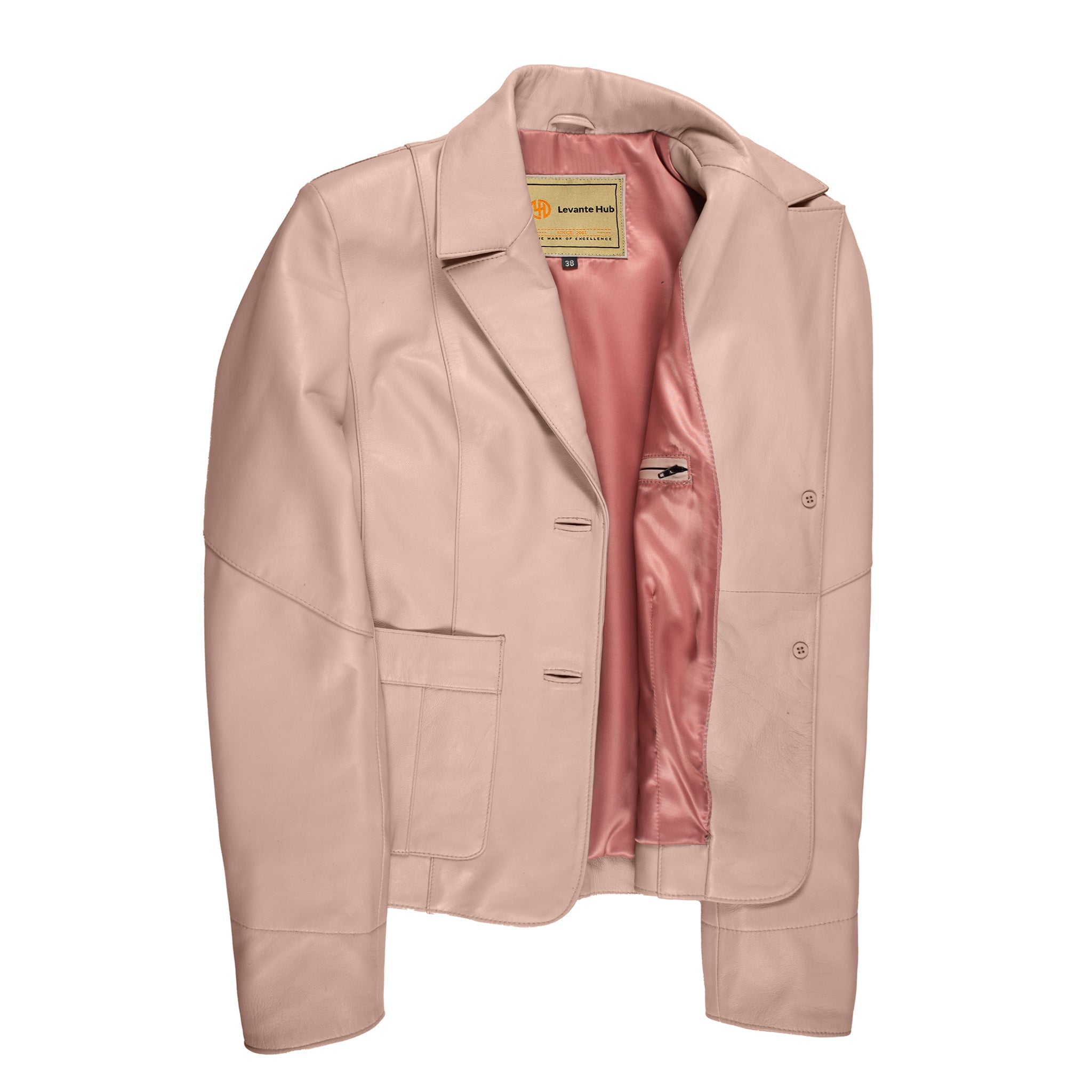 Blush Aura Women's Lambskin Leather Blazer