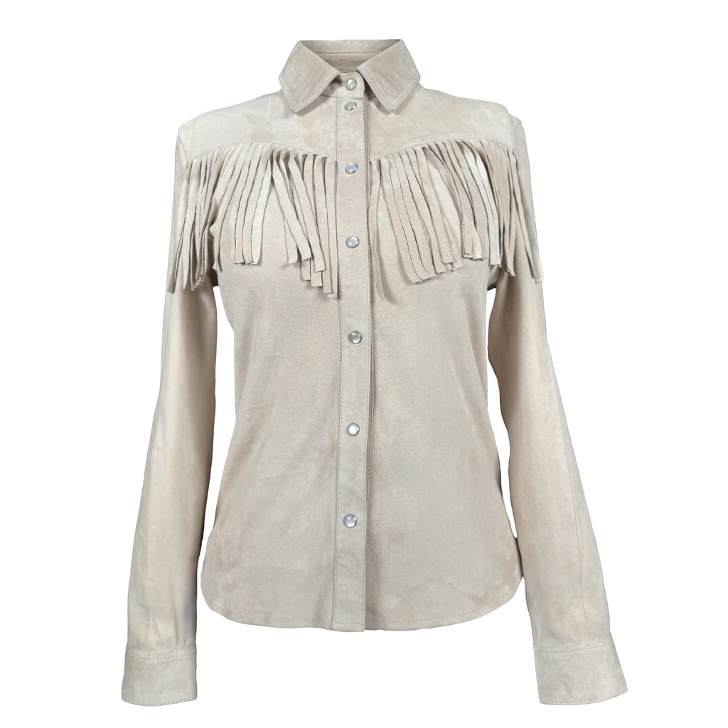 Western Fringe Suede Shirt-0