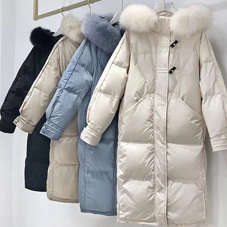 24 Winter New White Duck Down Jacket Women's Long Over-The-Knee Bread Jacket Korean Style Jacket Brand Wholesale Supply