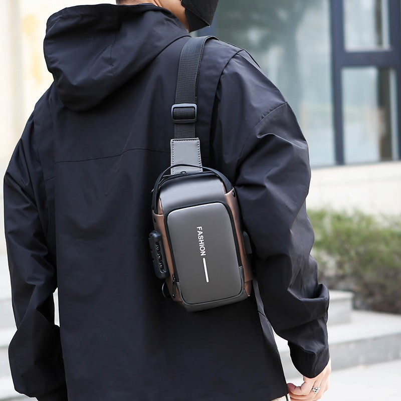 Multi-functional Combination Lock Fashion Chest Bag Men's Large Capacity Portable Commuter Mobile Phone Messenger Bag Fashionable Cool Portable Shoulder Bag