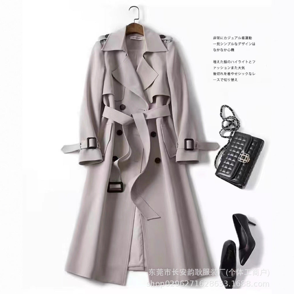 Windbreaker Women's Mid-Length 2025 Spring And Autumn New Korean Style Large Size Small People Popular British Style Coat Over The Knee Jacket