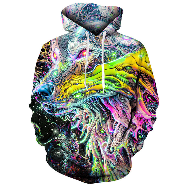Foreign Trade Cross-border Hot Selling 3D Digital Printing European And American Men's Long-sleeved Sweatshirt Abstract Art Animal Trend Hoodie