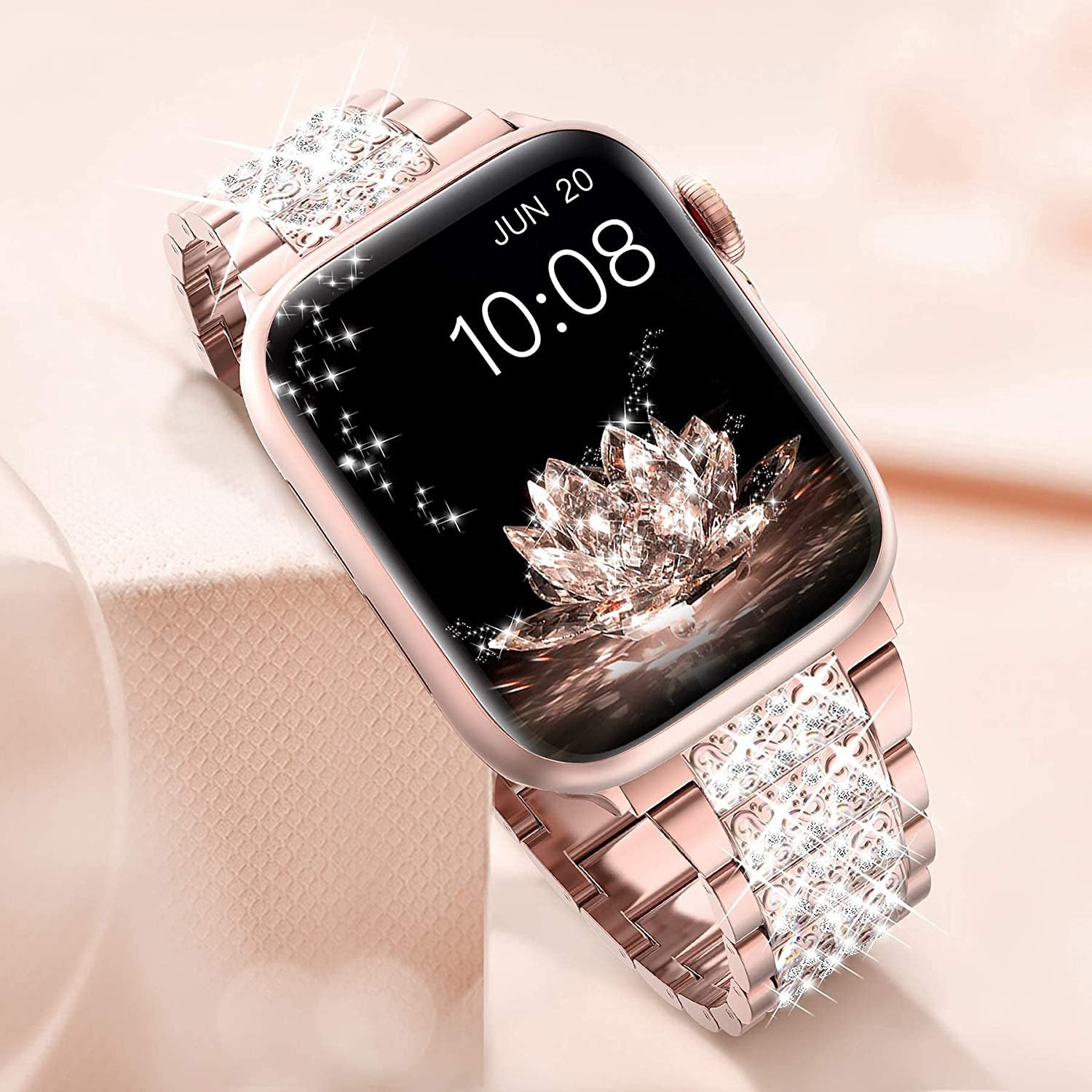 Suitable For Iwatch Straps. Three-bead Diamond-encrusted Zinc Alloy Apple Watch Straps. Applewatch Straps Are Exclusively Available Across Borders.