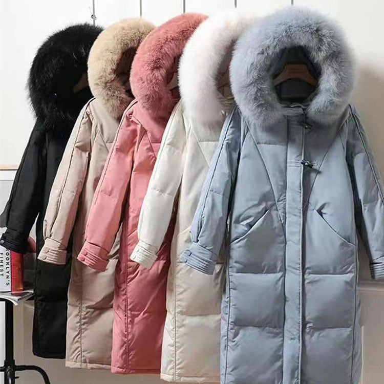24 Winter New White Duck Down Jacket Women's Long Over-The-Knee Bread Jacket Korean Style Jacket Brand Wholesale Supply