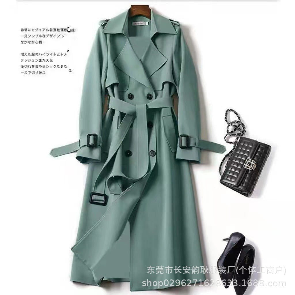 Windbreaker Women's Mid-Length 2025 Spring And Autumn New Korean Style Large Size Small People Popular British Style Coat Over The Knee Jacket