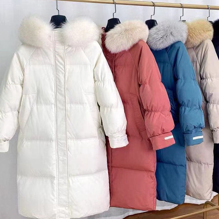 24 Winter New White Duck Down Jacket Women's Long Over-The-Knee Bread Jacket Korean Style Jacket Brand Wholesale Supply