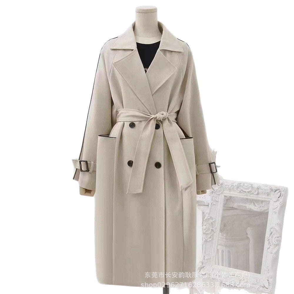 Windbreaker Women's Mid-Length 2025 Spring And Autumn New Korean Style Large Size Small People Popular British Style Coat Over The Knee Jacket