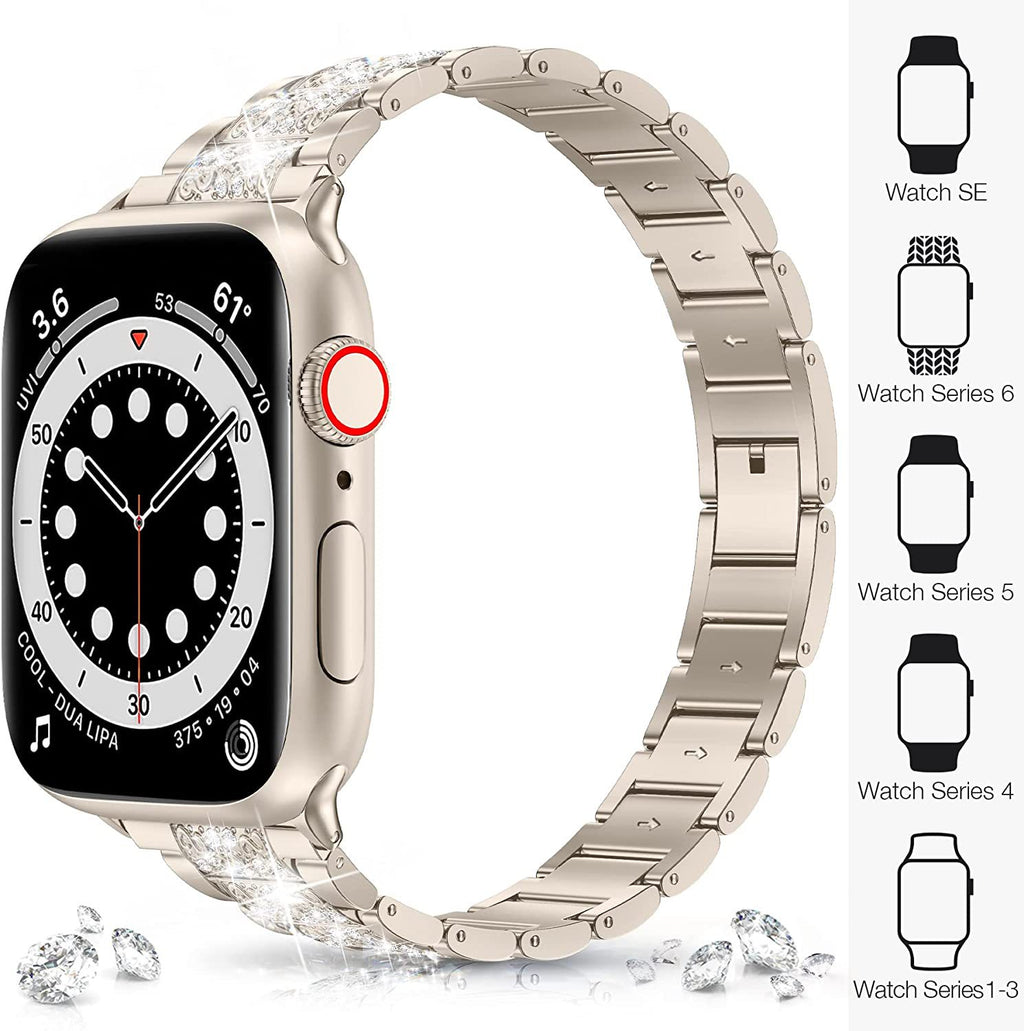 Suitable For Iwatch Straps. Three-bead Diamond-encrusted Zinc Alloy Apple Watch Straps. Applewatch Straps Are Exclusively Available Across Borders.