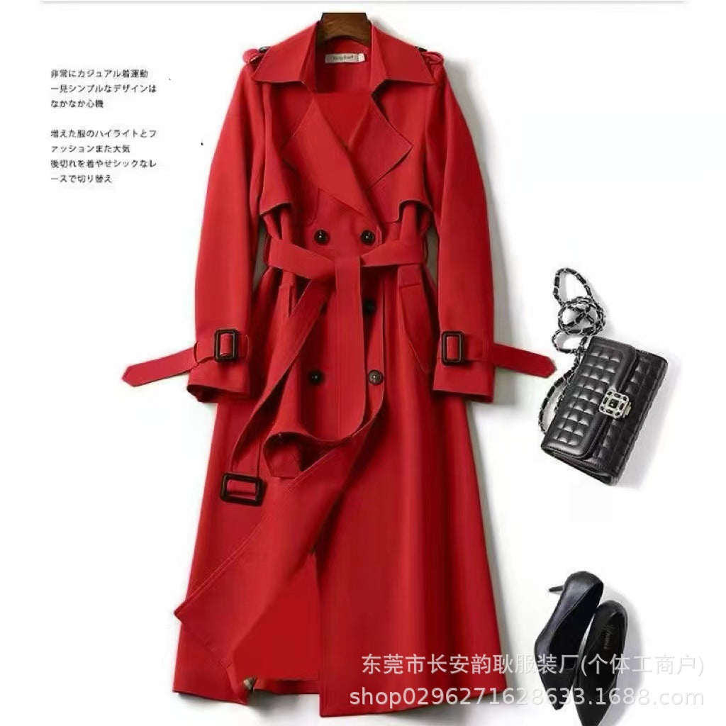 Windbreaker Women's Mid-Length 2025 Spring And Autumn New Korean Style Large Size Small People Popular British Style Coat Over The Knee Jacket