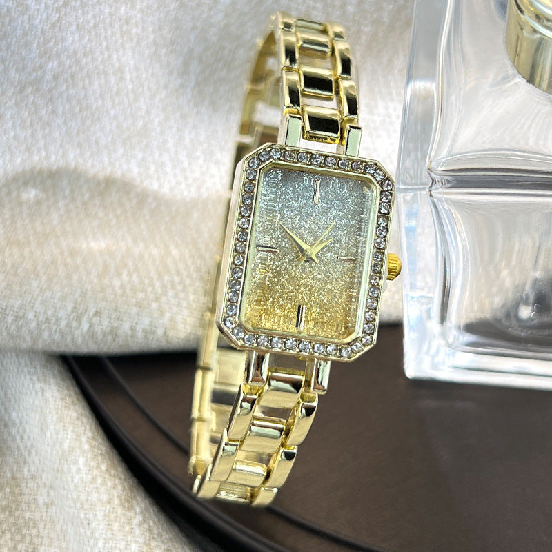 New Gradient Fashion Ladies Rhinestone Square Bracelet Watch Simple Sparkling Star Quartz Watch Cross-border Explosions