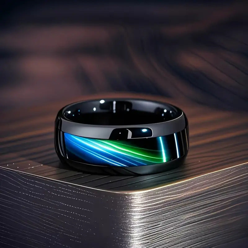 Cross-Border New Men's Ring With Blue Tiger Eye Stone Inlay, Stainless Steel Jewelry Wholesale, Black Blue Aurora Spherical Shape