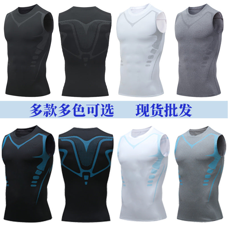 Tight Clothes Men&#039;s Sports Running Fitness Clothes Quick-drying T-shirt Long-sleeved High Elastic Training Breathable High Collar Base Shirt