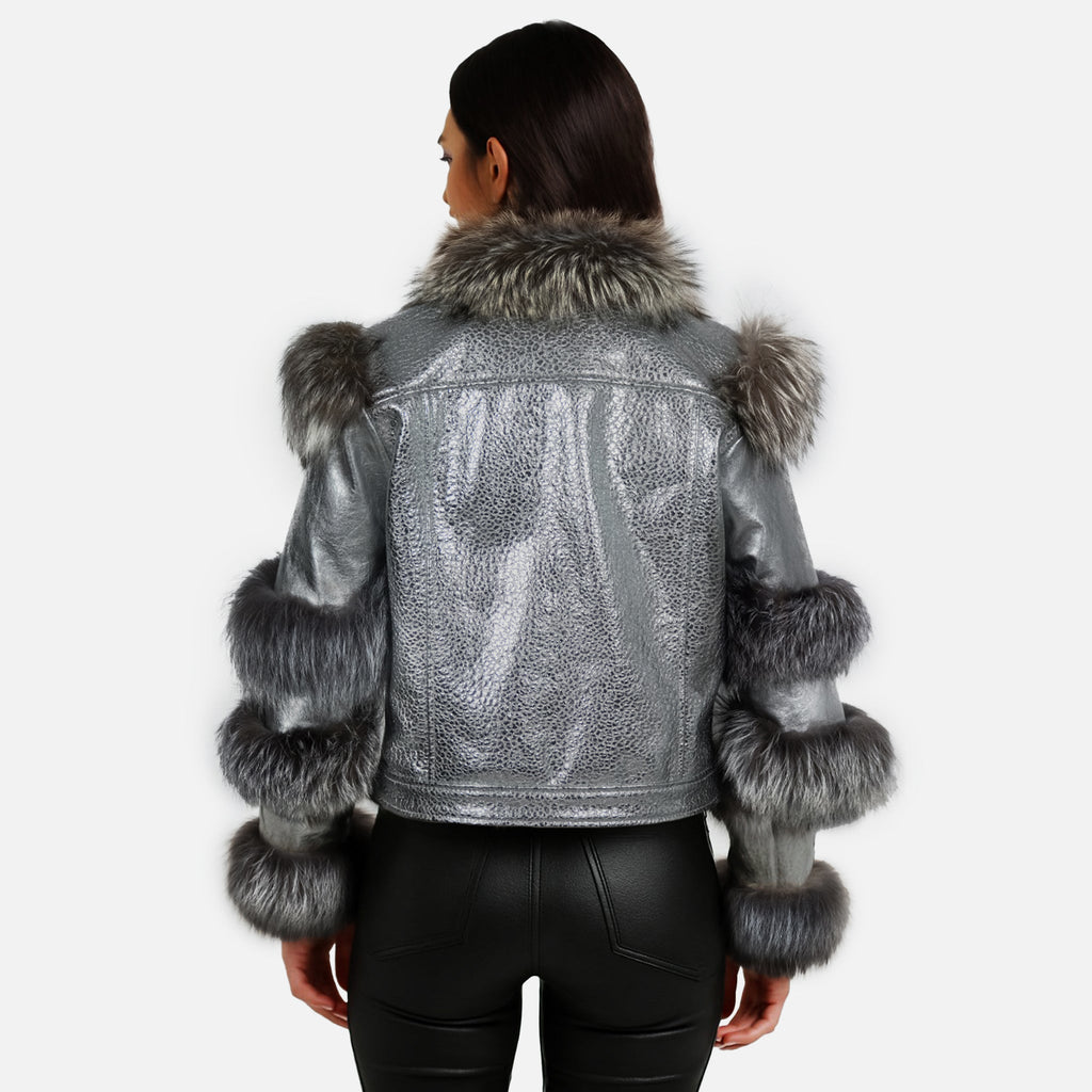 Aurora Luxe Metallic Silver Sheep Leather Jacket-1