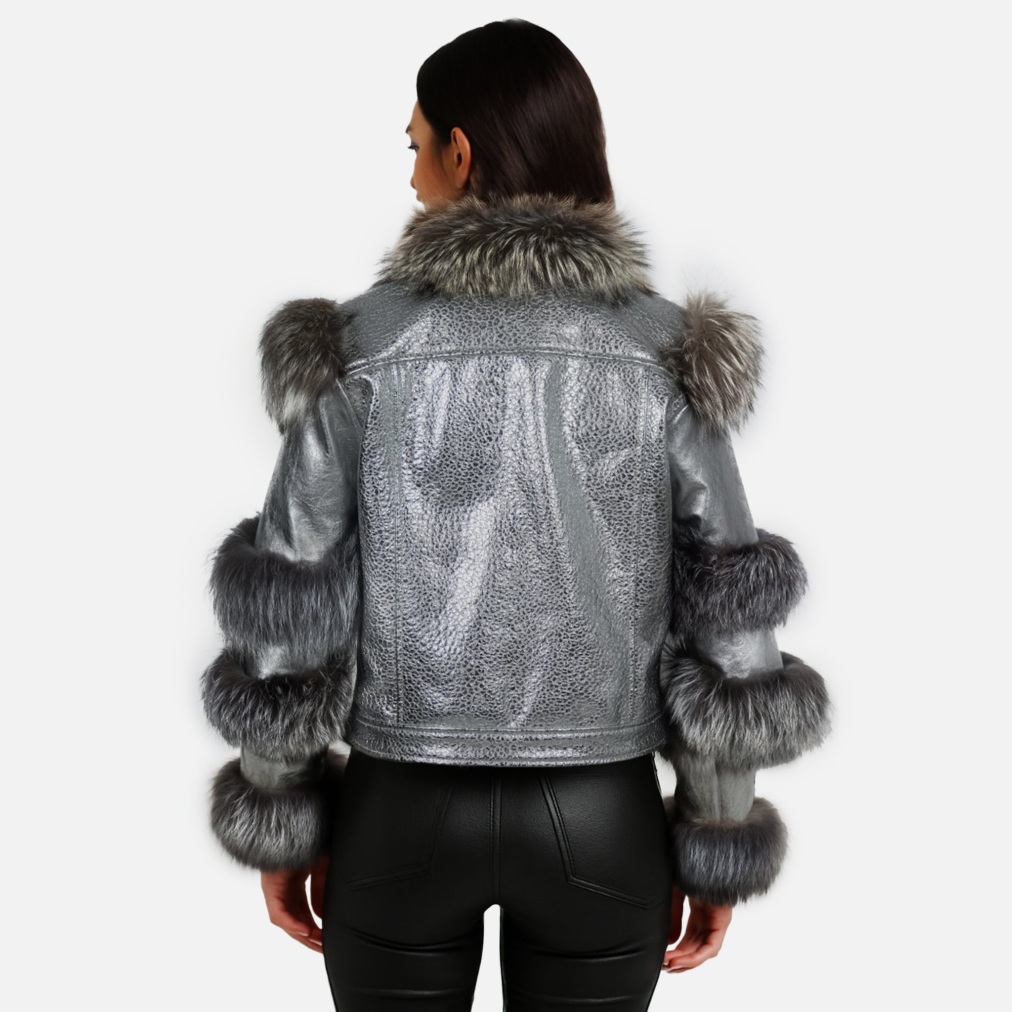 Aurora Luxe Metallic Silver Sheep Leather Jacket-1